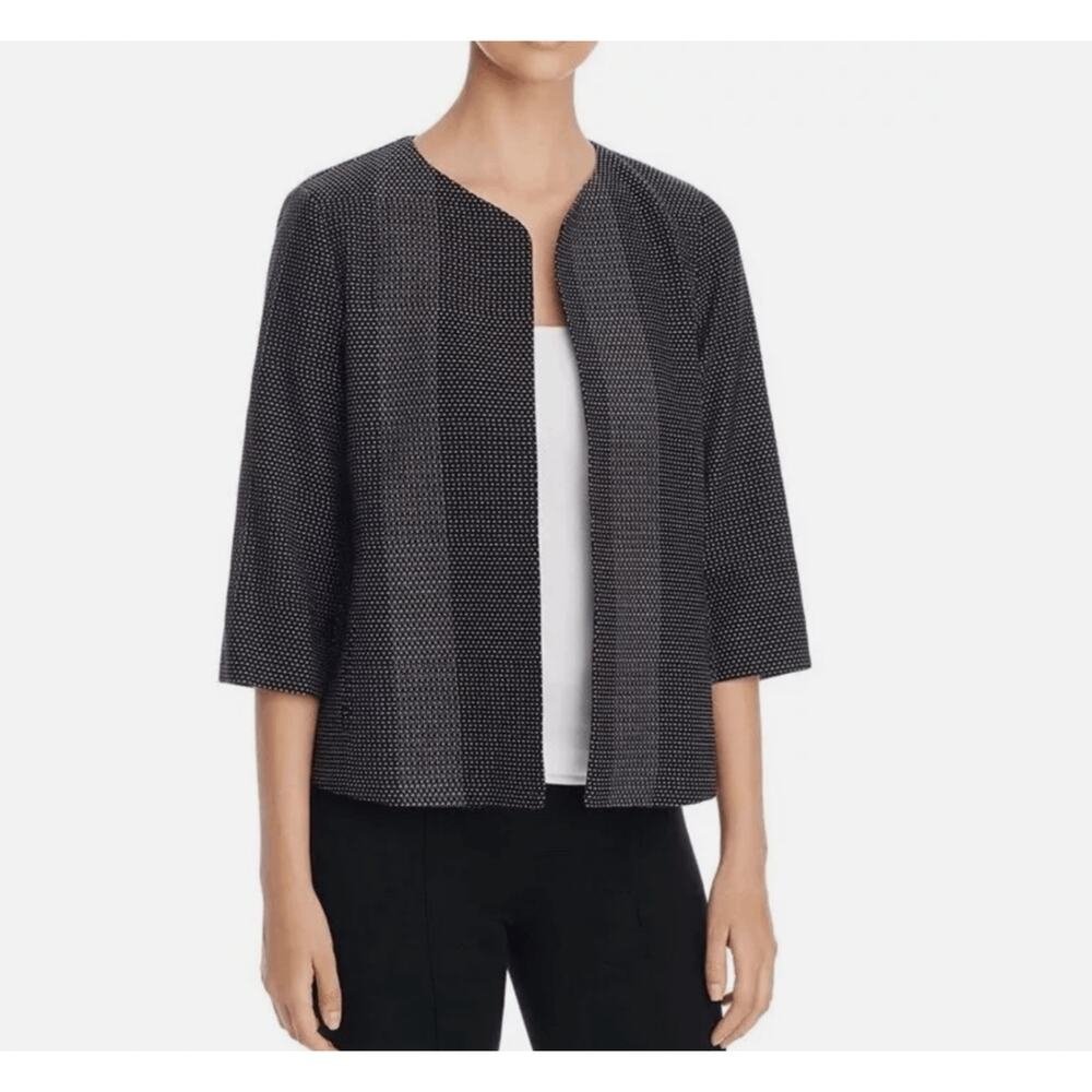 Eileen Fisher Woven Pattern Round Neck Open-Front Blazer Sz Small